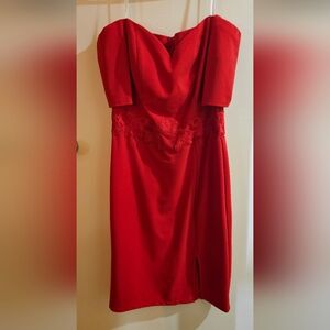 Rebecca B. Cherry Red Off-the-Shoulder Cocktail Dress